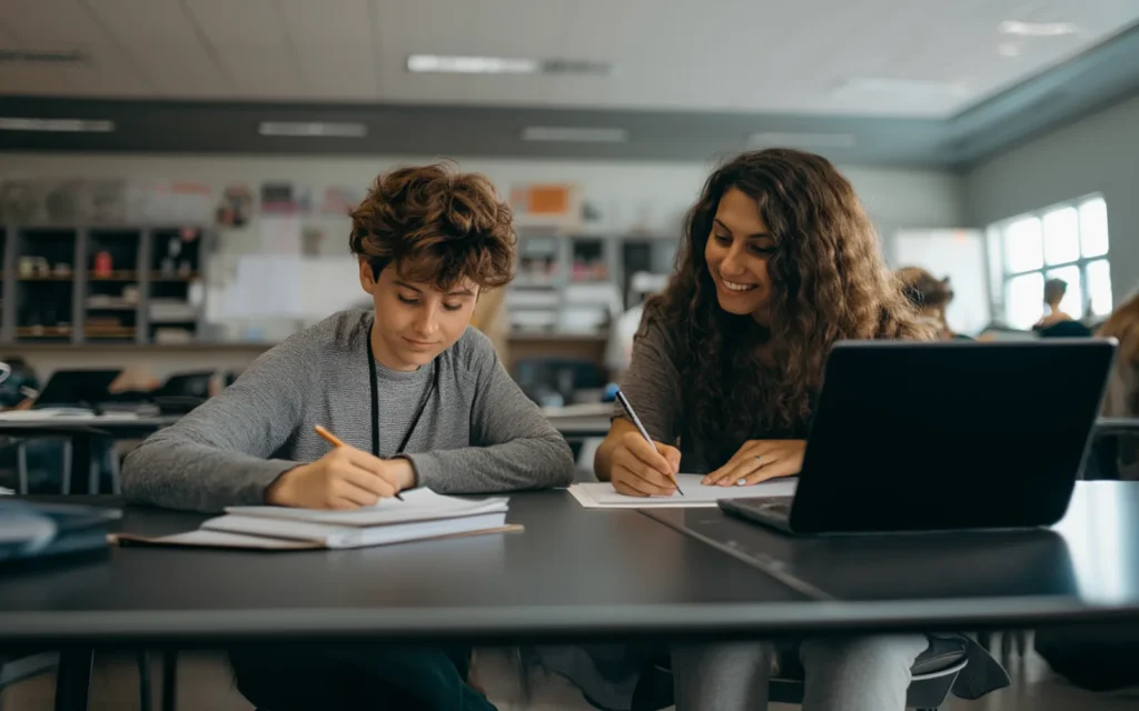 a boy and his teacher learning together one on one