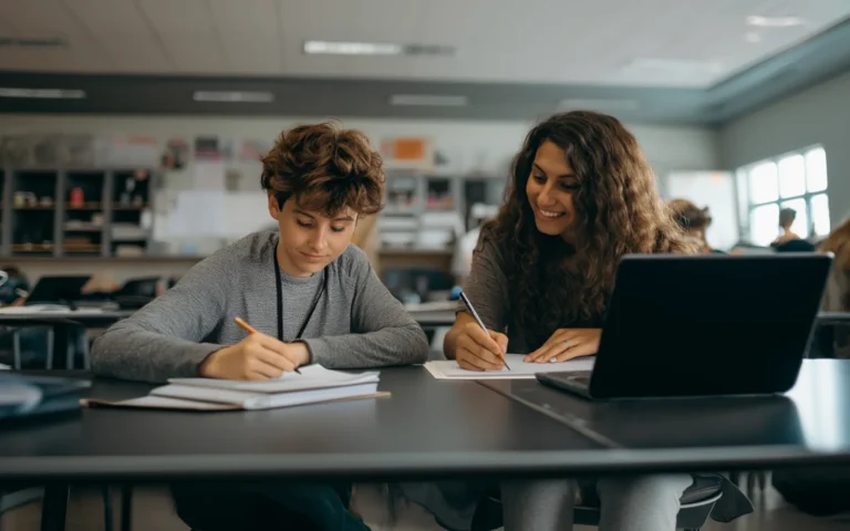 a boy and his teacher learning together one on one